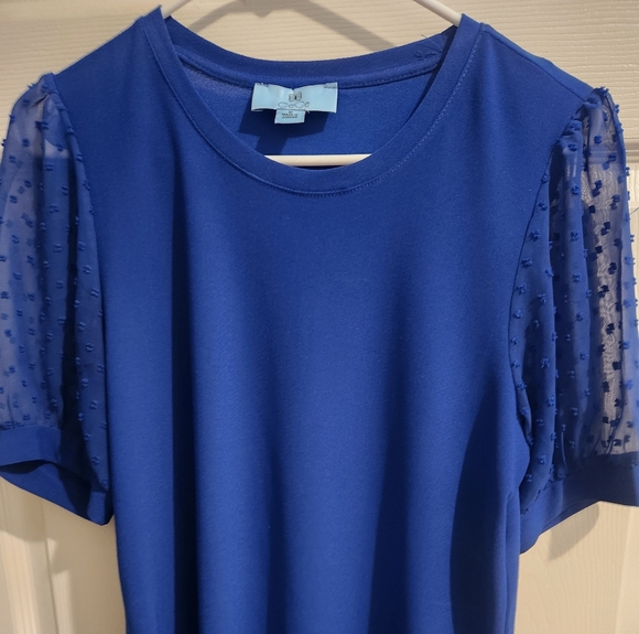 CeCe Mixed Media Royal Blue Women's Top - Picture 2 of 4